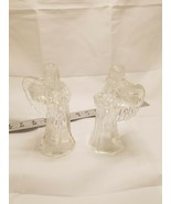 GLASS ANGEL Candle Holders Set Of 2 Taper Candles 6&quot; Singing Playing Ins... - £8.96 GBP