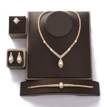 Jewelry Set Simple Luxury Necklace Earrings Ring And Bracelet Set Women Wedding  - £70.44 GBP