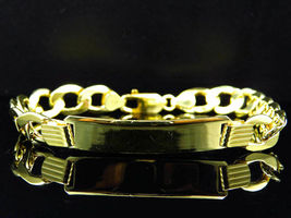 New Men 14K Yellow Gold Over Handmade Flat Hollow Curb Cuban Link ID Bracelet - £149.47 GBP