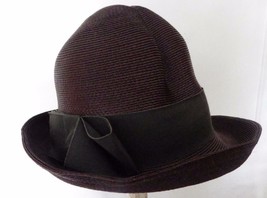 Vintage Donna Marle Chapeau Originals Brown Straw Hat Upturned Brim High... - $20.78