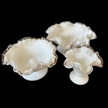 LOT 3 Silver Crest Glass Candy Dish Pedestal White Ruffled Crimped Edge ... - €49,36 EUR