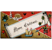 C1880s Greeting Card Victorian Tag Merry Christmas Gold Red Design E98C - $19.99