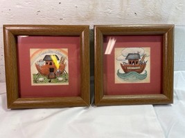 Pair Framed Anna Scott Mini Noah&#39;s Ark Prints Two by Two and Noah &amp; Friends - £11.59 GBP