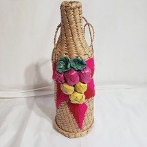 Woven Rattan Wine Bottle Holder handmade 3d flowers - £11.55 GBP