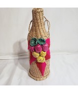 Woven Rattan Wine Bottle Holder handmade 3d flowers - £11.37 GBP