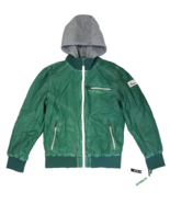 Sneaux Men’s Faux Leather Hooded Jacket Bomber Mens MEDIUM Green Full Zi... - £59.05 GBP