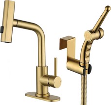 Barrock Brushed Gold Handheld Bidet Sprayer And Waterfall Bathroom Faucet - £100.36 GBP