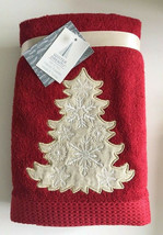 Christmas Tree Snowflake Hand Towels Appliqued Holiday Set of 2 Embroidered Red - £31.23 GBP