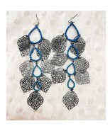 Oxidized Silver Filigree &amp; Cascading Blue Tear Drop Crystal Danle Earrin... - €13,62 EUR