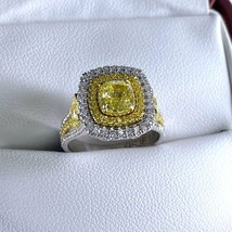 GIA 2.47 TCW Cushion Natural Fancy Intense Yellow Diamond Ring 18k Gold - £6,190.97 GBP