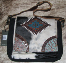 Myra Bag #5272 Hairon, Embossed Leather, Rug, Canvas 10.5&quot;x3.5&quot;x10&quot; Many Accents - £56.06 GBP