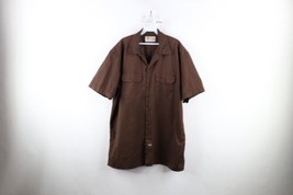 Vintage Dickies Mens XL Distressed Spell Out Work Mechanic Button Shirt Brown - £35.01 GBP