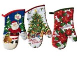 Christmas Themed Fabric Oven Mitts Glove Lot of 3 - £11.95 GBP