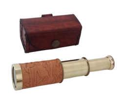 6&quot; Vintage Engraved Orange leather Brass Telescope with Leather case - £19.71 GBP