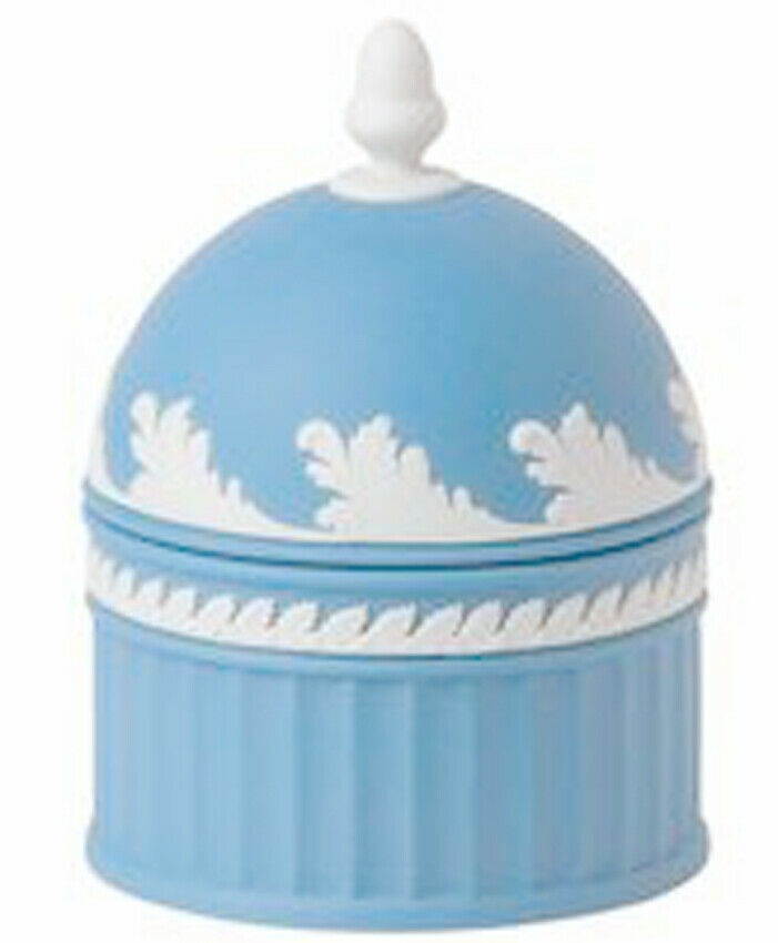 Wedgwood Blue Jasper Acorn Domed Box 5"H White Leaf Bas Relief England New - $119.90