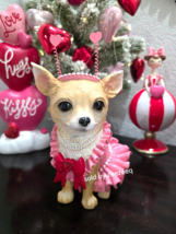 Valentines Chihuahua Dog Pink Dress`Pearl Necklace &amp; Head Band Figurine ... - $38.60