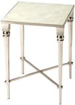 End Table Side Brushed Silver Modern Expressions Distressed White Polished - £682.83 GBP