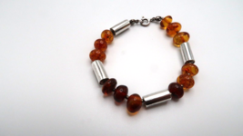 Vintage Sterling Silver Amber Bracelet 7.5&quot; x 9mm BrB5 - $38.41