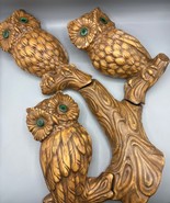 Vtg 70s Ceramic Owl Wall Hanging 4 Pc Perched on Branch Retro Boho Woodland - $52.16