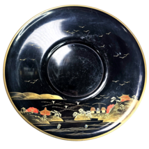 Vintage Japanese Black Lacquer Ware Hand painted Landscape Plate 11.5&quot; Diameter - £28.15 GBP