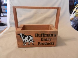 Huffman&#39;s Dairy Products Small Wooden Tote Basket with Black &amp; White Cow - $30.00