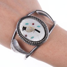 6.75&quot; Vintage Zuni inlaid shell sterling bird bracelet - £175.16 GBP