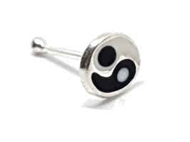 Yin Yang Nose Stud Enamel 4mm Stud 22g (0.6mm) 925 Sterling Silver Ball Stay - £3.99 GBP