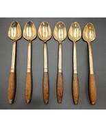 Antique Rosewood Bronze and Wood Set of 6 Iced Teaspoons Thailand Rare - $49.99