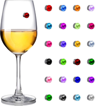 24 Pieces Wine Glass Charms Crystal Magnetic Drink Markers for Wine Glass Champa - £16.87 GBP