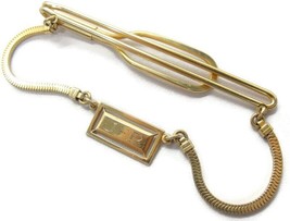 Gold 1/20 12K GF Monogrammed &quot;JFR&quot; Tie Bar w Chain Vintage Men&#39;s Accesso... - $49.49