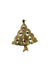 Vintage Christmas Tree Brooch Pin Gold Tone Rhinestones 1.75&quot; Star Holiday - $14.85