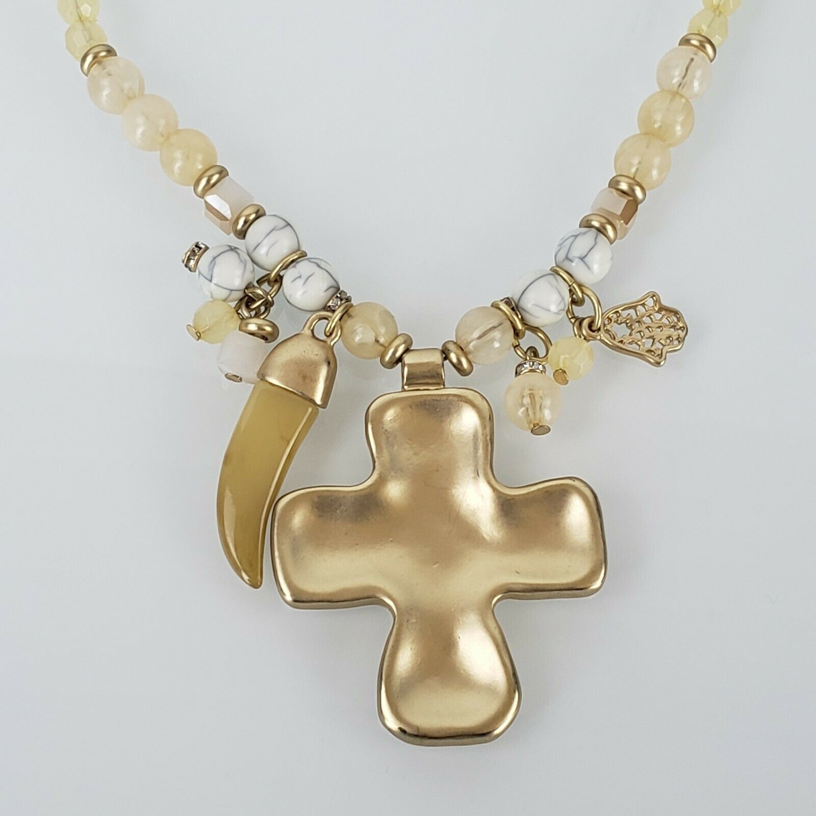 32" Chicos Chico's Gold-Tone Bead Necklace Cross - £27.75 GBP