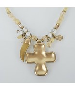32&quot; Chicos Chico&#39;s Gold-Tone Bead Necklace Cross - £27.08 GBP