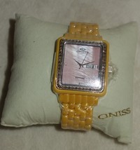 Oniss Paris crystal Accented  Hi tech yellow Ceramic pink dial Watch new - £132.16 GBP
