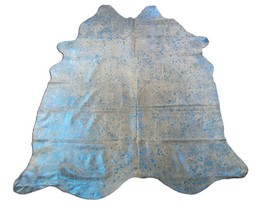 Natural Light Cowhide Rug with Blue Metallic Acid Washed Size: 7x6 feet K-263 - $266.31