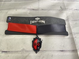 DC Comics Harley Quinn Pendant Red Black Satin Choker Necklace Cosplay Jewelry - £23.73 GBP