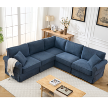 Modular Sectional Sofa: Dark Blue Linen, 5 Seats - $805.99