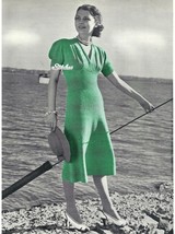 1930s Dress V Neckline, Puff Sleeves, Flared Skirt - Knit pattern (PDF 1173) - $3.75