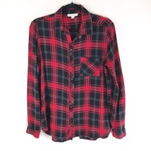 Beach Lunch Lounge Womens Flannel Button Down Shirt Plaid Red Black Size S - £10.04 GBP