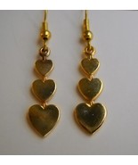 3 Tier Hearts Gold Metal Earrings Handmade Dangle Hook Pierced  - £15.98 GBP