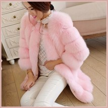 Long Full Pelt Blush Pink Fox Faux Fur with O Neck Long Sleeves Luxury Fur Coat