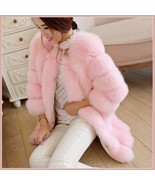 Long Full Pelt Blush Pink Fox Faux Fur with O Neck Long Sleeves Luxury Fur Coat - $334.95