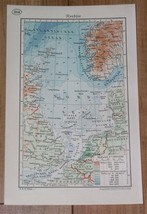 1937 Original Vintage Map Of North Sea / Great Britain Norway Iceland - $22.64