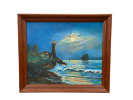 Vtg Mid Century Oil Painting Nautical Landscape Agnes Mocker Framed - £229.48 GBP