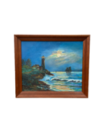 Vtg Mid Century Oil Painting Nautical Landscape Agnes Mocker Framed - £229.20 GBP