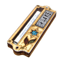 Handmade Wooden Car Mezuzah Case w/ Gemstone Non Kosher Scroll Shadai 4&quot; - $22.57 CAD