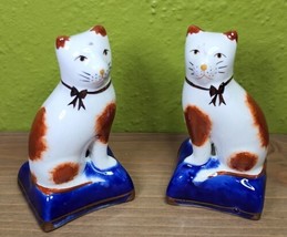 Antique Small English Staffordshire Russet Calico Mantle Table Cat Pair 4.25” - £266.68 GBP