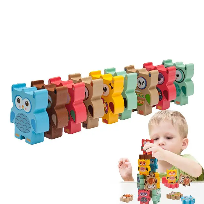 Owl Stacking Block Toy High Wooden Oversize Color Stacking Animal Balance Blocks - £17.31 GBP