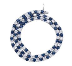 15Ct Round Cut Blue Sapphire 18 Inches Tennis Necklace 14k White Gold Finish  - £263.73 GBP
