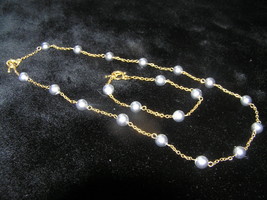 Estate DEMI Gray Faux Pearl Bead Goldtone Chain Necklace &amp; Bracelet – - £9.74 GBP